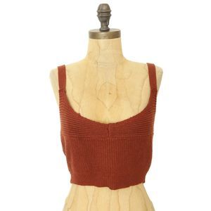 LULUS Sweater Knit Crop Tank XL Cable Ribbed Burgundy Red Sleeveless NEW B1